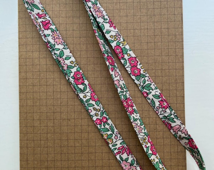 Liberty Cottage Garden - Forget me not Pink Blossom fabric skinny lanyard