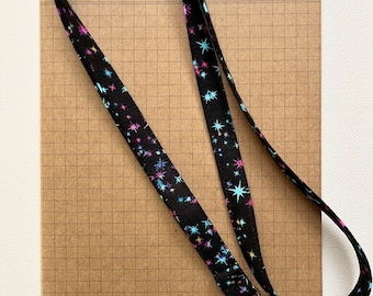 Aqua and pink star constellation - fabric lanyard