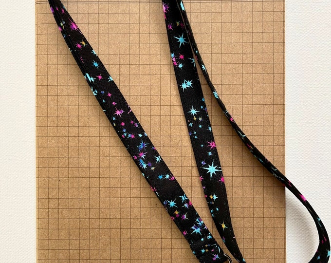 Aqua and pink star constellation - fabric lanyard
