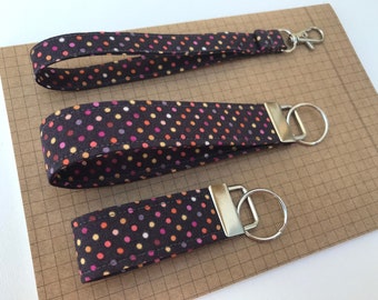 Keyfob or wristlet key chain - Autumn/ fall spotty fabric