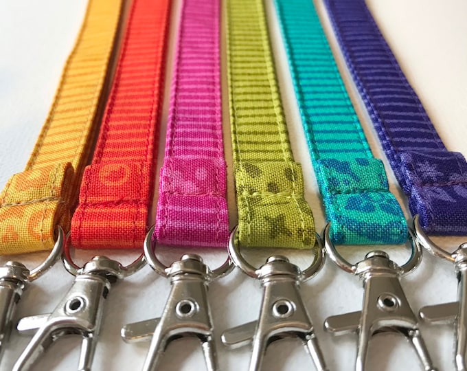 Pink Orange Honeycomb Olive Aqua Indigo STRIPE skinny fabric lanyard