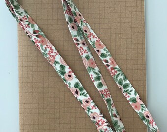 Rifle Paper Garden Party Rose fabric skinny lanyard