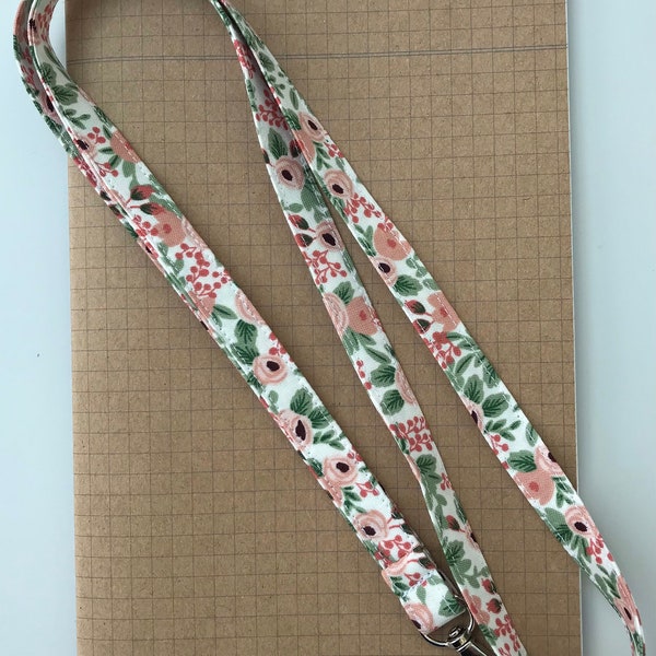 Rifle Paper Garden Party Rose fabric skinny lanyard