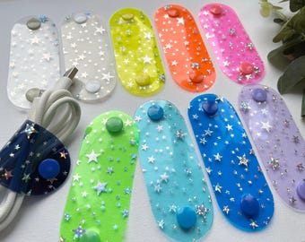 Cable Keeper, Cord Holder, Cable Tidy PVC Holographic Stars