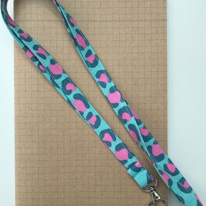 Aqua animal print fabric lanyard