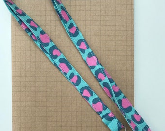 Aqua animal print fabric lanyard