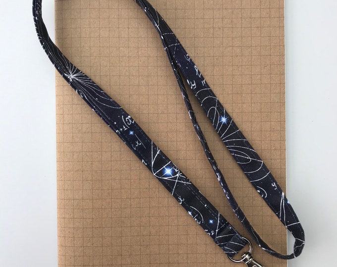 Dark blue Maths/ algebra/ geometry/ STEM/ engineering fabric lanyard