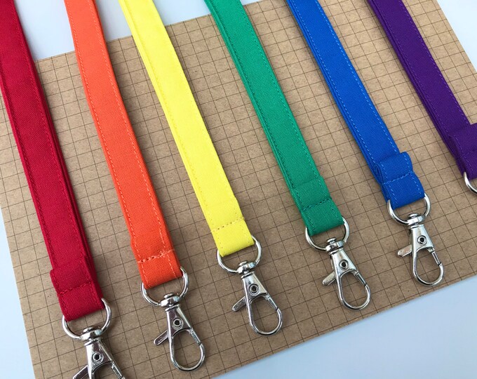 Red Orange Yellow Green Blue Purple skinny fabric lanyard