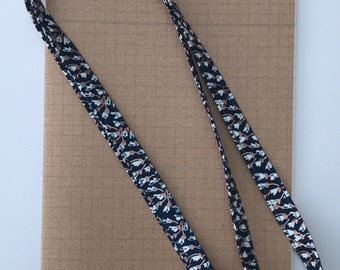 Navy and white flower fabric lanyard