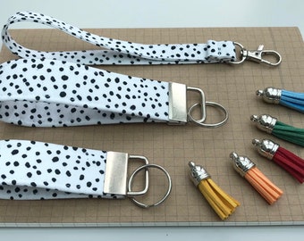 Keyfob or wristlet key chain - White & black Dalmatian fabric