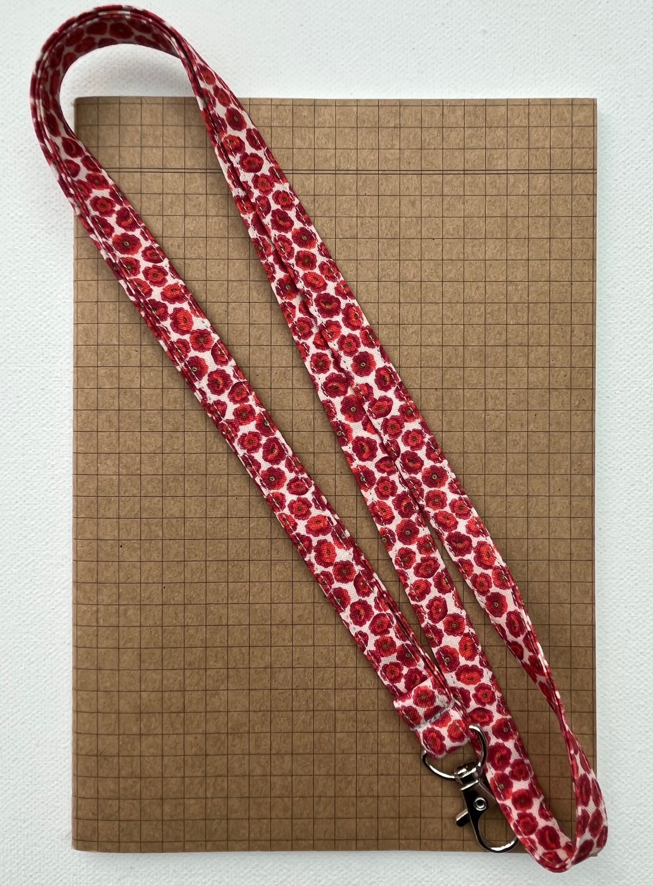 Mini Poppy fabric skinny lanyard