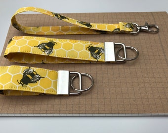 Keyfob or wristlet key chain - Bee fabric