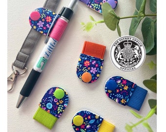 Pop on pen holder, Lanyard Pen Pal -  Blue Floral Faux Leather