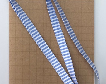 Blue and white stripe fabric lanyard
