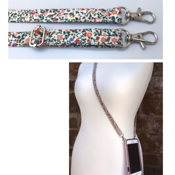 Adjustable length Liberty Mobile phone strap / cord cross body - double clasp (can be made using most fabrics on Littlehmakes shop)