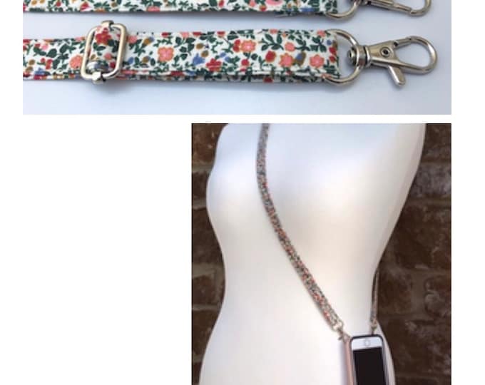Adjustable length Liberty Mobile phone strap / cord cross body - double clasp (can be made using most fabrics on Littlehmakes shop)