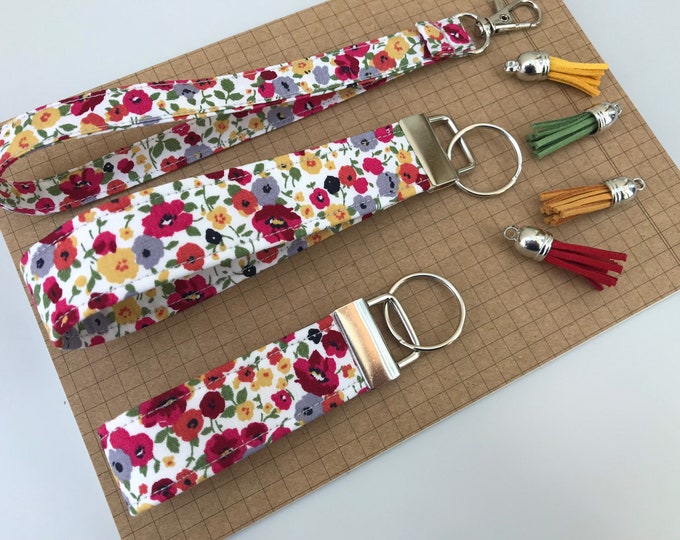 Keyfob or wristlet key chain - Poppy field fabric