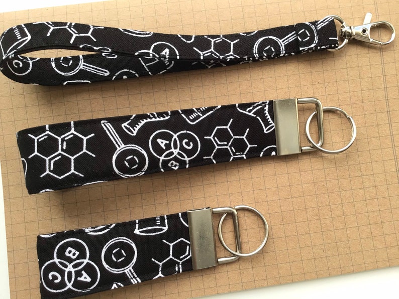 Science monochrome skinny fabric lanyard