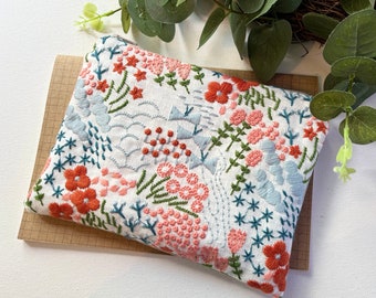 Coin purse/ card pouch/ make up bag - embroidered blue & peach fabric