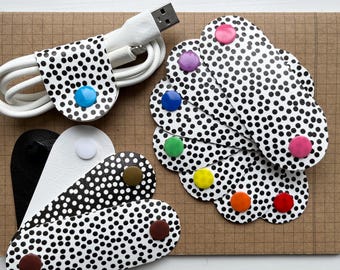 Cable Keeper, Cord Holder, Cable Tidy Faux Leather Spotty/ monochrome
