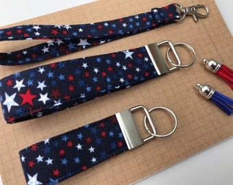 Keyfob or wristlet key chain - Patriotic  fabric