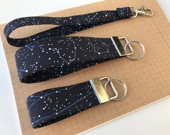 Keyfob or wristlet key chain - Out of this world constellation fabric