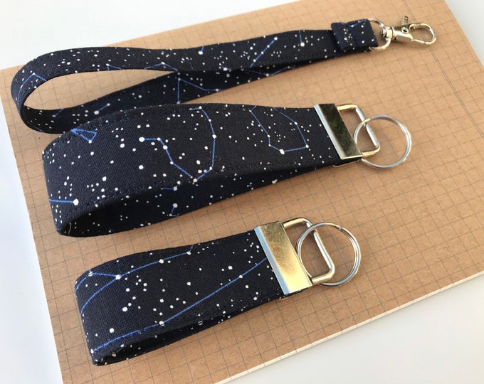 Keyfob or wristlet key chain - Out of this world constellation fabric