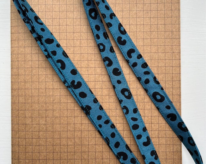 Teal animal print skinny fabric lanyard