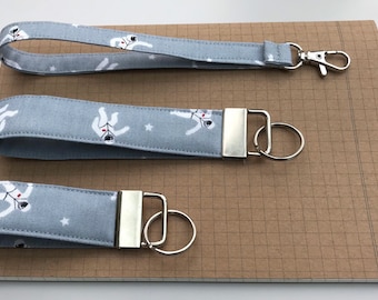 Keyfob or wristlet key chain - Spaceman grey fabric