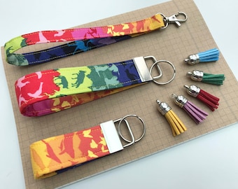 Keyfob or wristlet key chain - Animal migration fabric