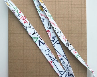 White maths jottings skinny fabric lanyard