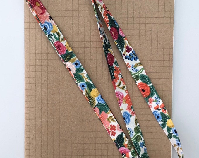 Rifle Paper Wildwood cream floral fabric skinny lanyard