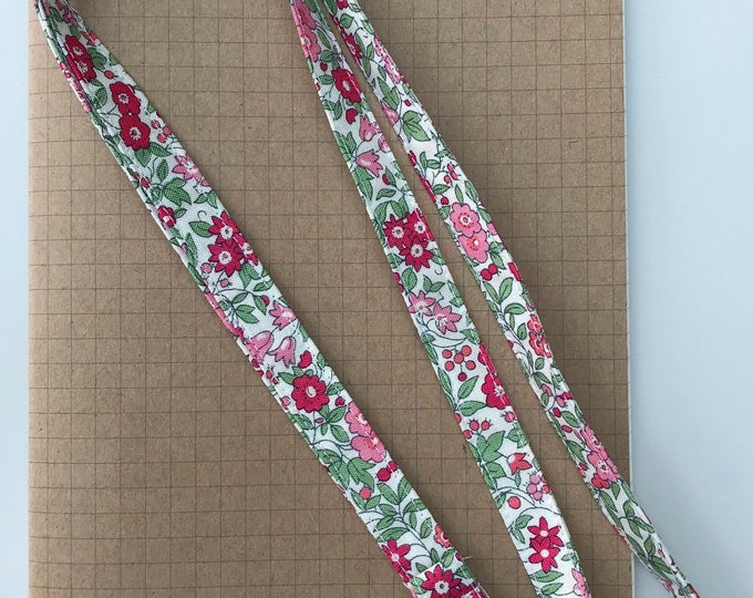 Liberty Cottage Garden - Forget me not Pink fabric skinny lanyard