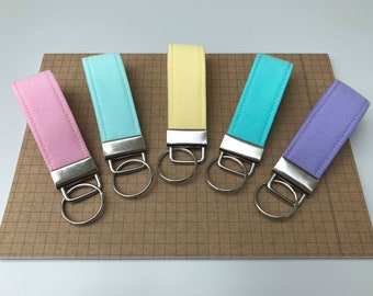 Keyfob or wristlet key chain - Pastel Pink Lemon Mint Aqua or Lavender fabric