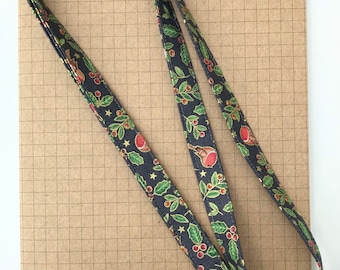 Robin and Holly fabric lanyard