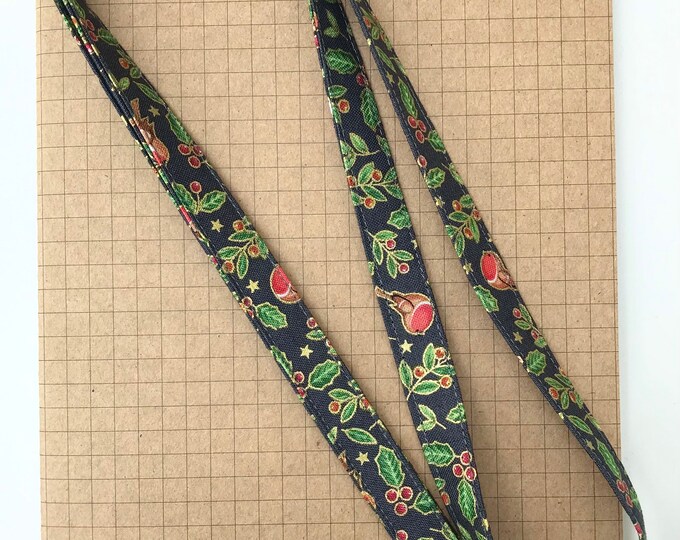 Robin and Holly fabric lanyard