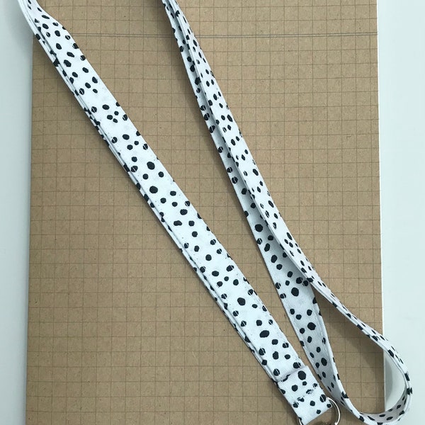 White & black Dalmatian fabric lanyard