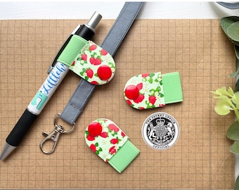 Pop on pen holder, Lanyard Pen Pal -  Strawberry design Faux Leather