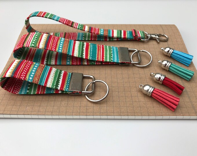 Keyfob or wristlet key chain - Bright dotty stripe fabric