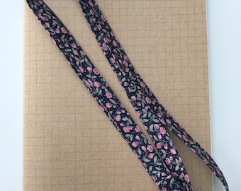 Rose on navy skinny fabric lanyard