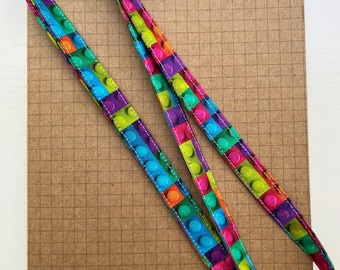 Multicoloured bricks fabric lanyard
