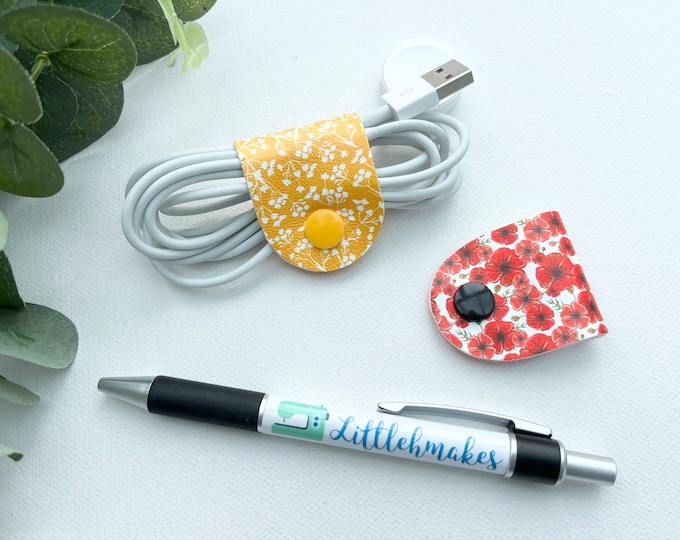 Cable Keeper, Cord Holder, Cable Tidy Flower Faux Leather