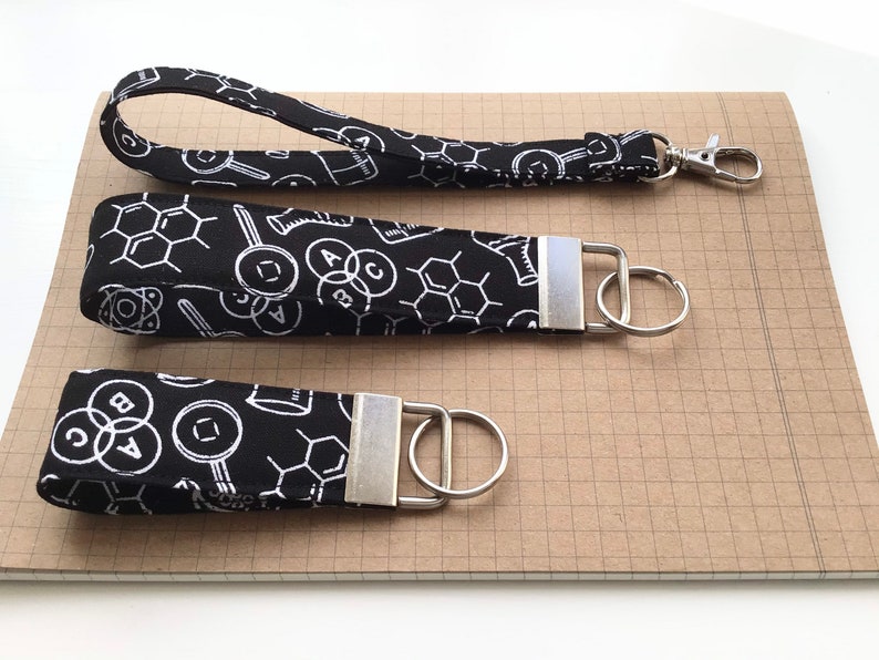 Science monochrome skinny fabric lanyard