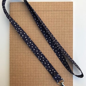 Little Stars - Navy blue skinny fabric lanyard