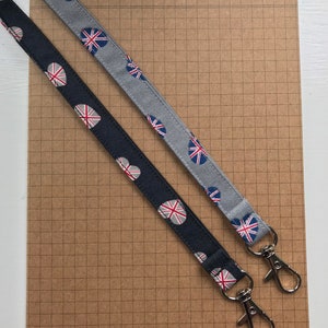 Union Jack heart skinny fabric lanyard
