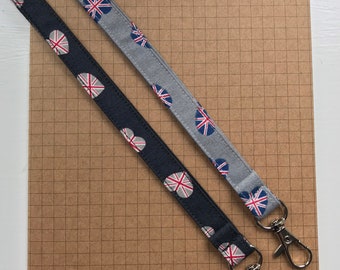 Union Jack heart skinny fabric lanyard