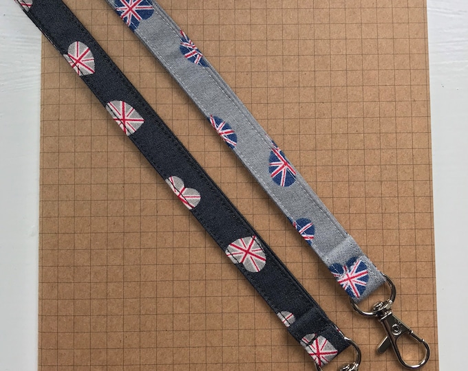 Union Jack heart skinny fabric lanyard