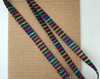 Dark Grey Rainbow stripe fabric lanyard