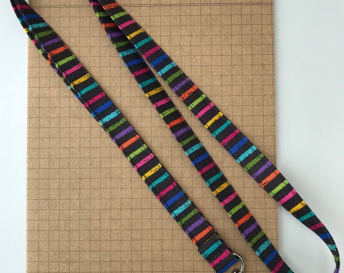 Dark Grey Rainbow stripe fabric lanyard