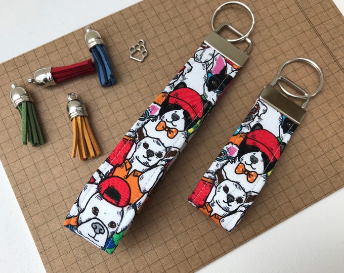 Keyfob or wristlet key chain - Cartoon dog fabric